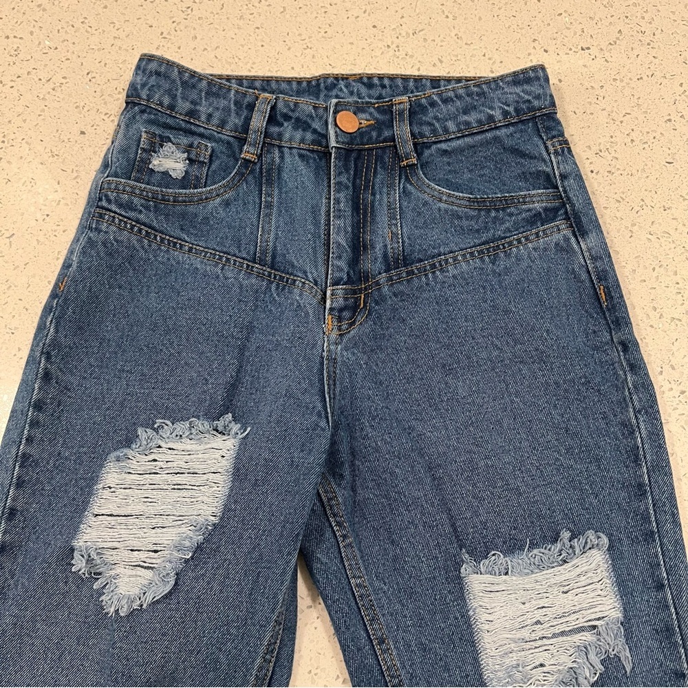 Vintage GAZOZ Low Waist Skinny Distressed Ripped Blue Jeans Denim | Size 28